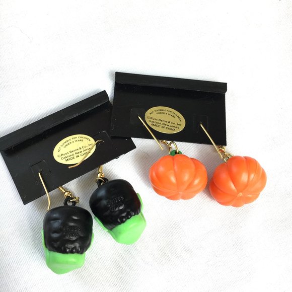 VTG Russ Frankenstein & Pumpkin Dangle Earrings NWT - Picture 4 of 4